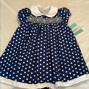 Charming Navy Polka Dot Dress with White Collar